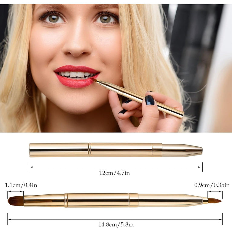 Gold Dual-End Retractable Lip Brush with Concealer Functionality - Compact Lipstick