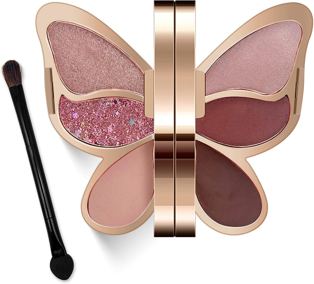 6-Color Butterfly Eyeshadow Palette - Waterproof, Long-Lasting and Cruelty-Free with Multiple Textures