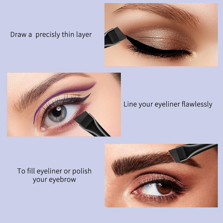 3-Piece Eyeliner Brush Set with Flat & Angled Brushes - Professional Makeup Tools for Shaping Eyebrows