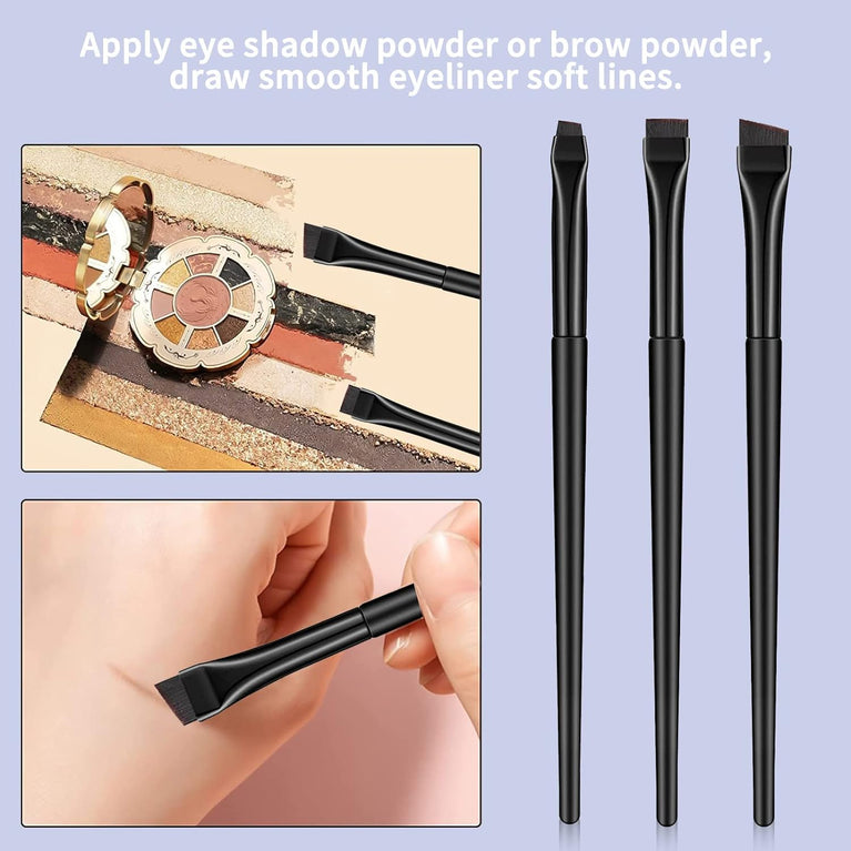 3-Piece Eyeliner Brush Set with Flat & Angled Brushes - Professional Makeup Tools for Shaping Eyebrows
