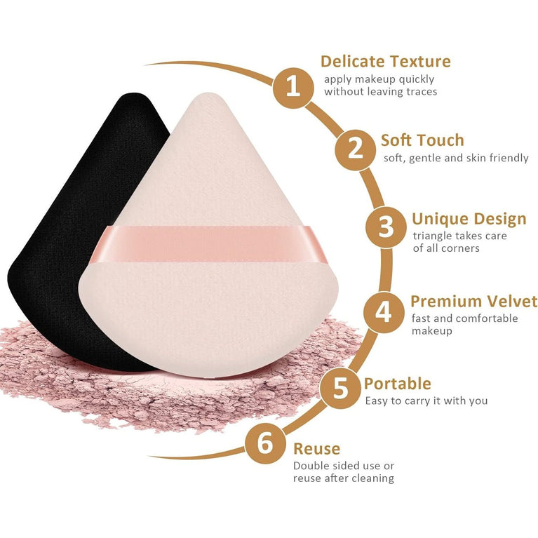 Versatile Velvet Powder Puffs Set of 2 - Reusable Triangle Makeup Sponges for Wet/Dry Use,