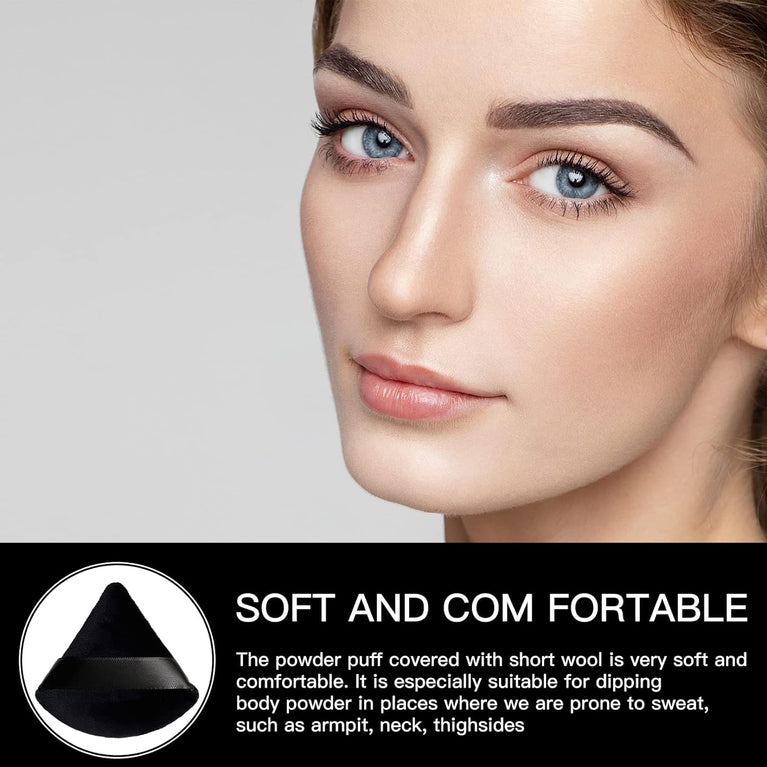 2-Pack Plush Triangle Makeup Sponges with Strap - Soft Reusable Cosmetic Puffs for Wet and Dry Use