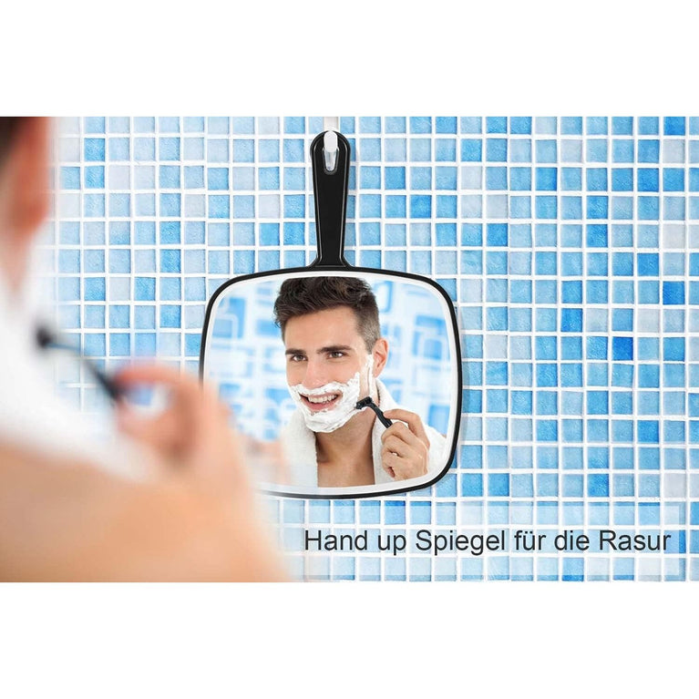 Classic Black Handheld Mirror with Handle, Single-Sided Square Design