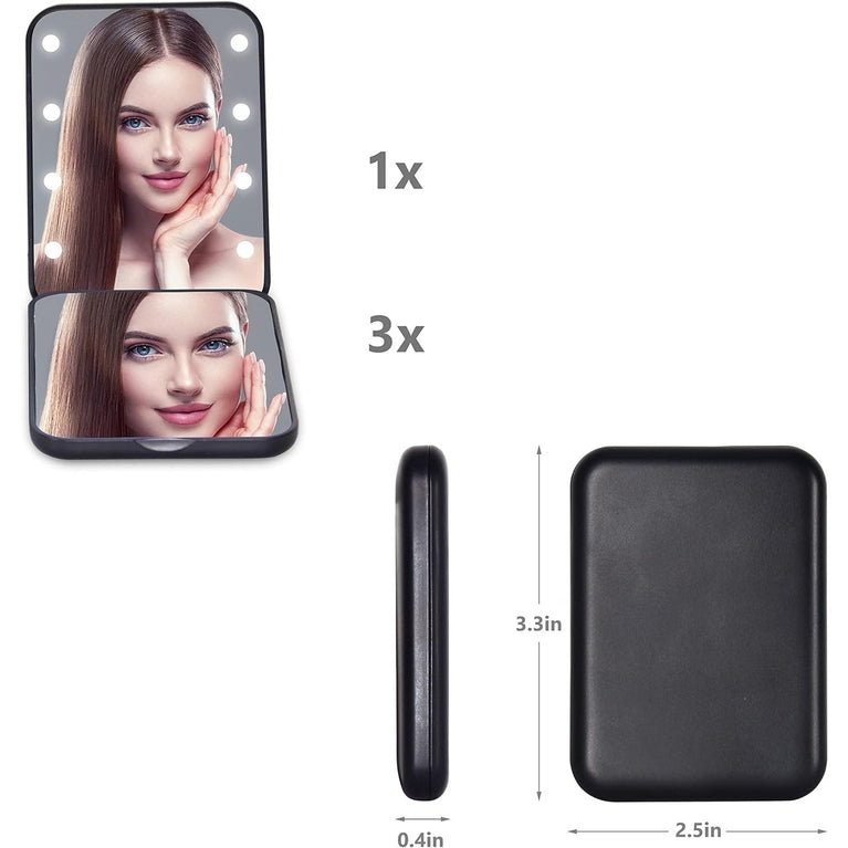 Travel Makeup Mirror with LED Light, 1X/3X Magnification, Compact and Portable Handheld Mirror