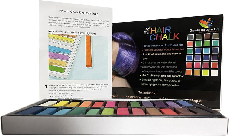 24-Piece Hair Chalk Set with Gloves & Cape | Temporary Hair Dye Kit for Dark & Light Hair