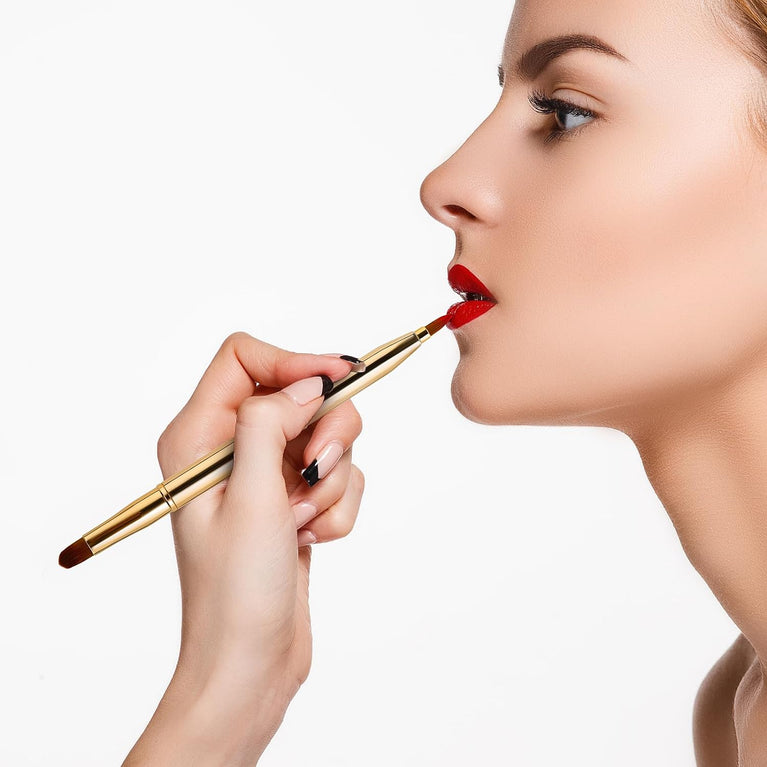 Gold Dual-End Retractable Lip Brush with Concealer Functionality - Compact Lipstick
