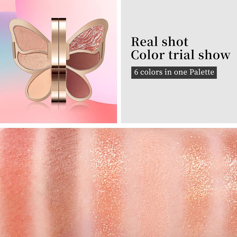 6-Color Butterfly Eyeshadow Palette - Waterproof, Long-Lasting and Cruelty-Free with Multiple Textures