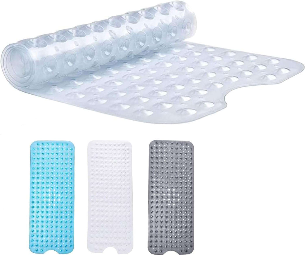 Hafaa Shower Bath Mat Non Slip Anti Mould & Mildew - Long Rubber Bathroom Mat 70x38cm with Strong Suction Cups Grip - Easy Drain and Machine Washable Soft Bathtub Mats (Clear)