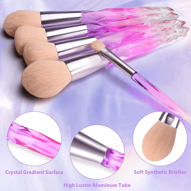 Crystal Gem Makeup Brushes Set with Starry Gift Box - 15pcs Professional Makeup Brush Collection in Blue