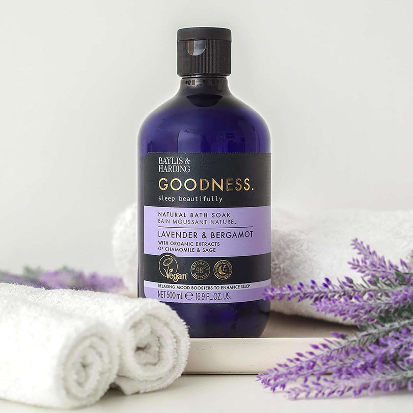 Baylis & Harding Goodness Sleep Lavender & Bergamot Sleep Bath Soak, 500 ml (Pack of 4) - Vegan Friendly