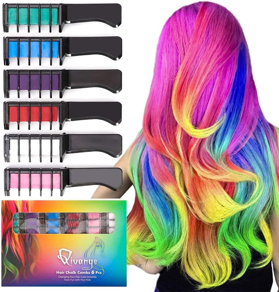 Qivange Hair Chalk Comb Set: Vibrant Temporary Hair Color for Kids and Cosplay