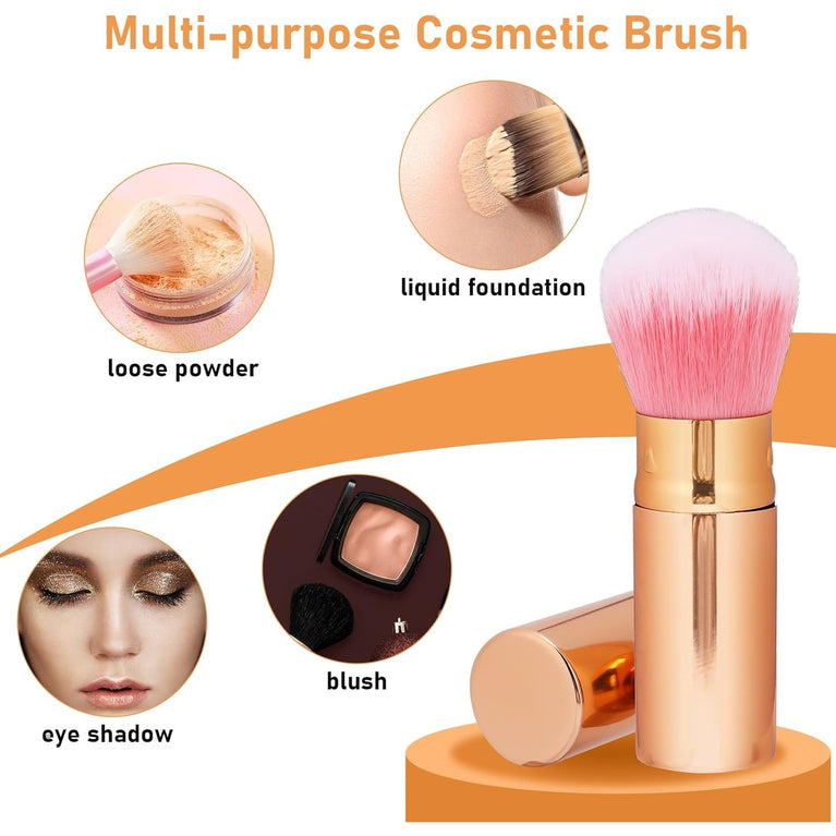 2 Pack Makeup Brush Duo with Retractable Design, Protective Covers, Fine Bristles for Flawless Bronzer