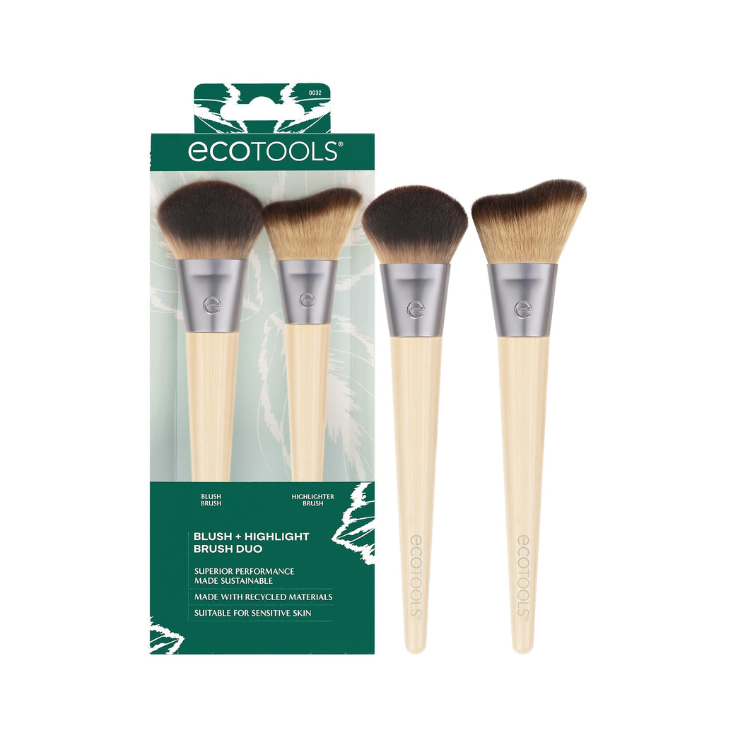 2x Radiant Blush & Highlight Brush Duo, Vegan & Cruelty-Free Synthetic Bristles for Skin Enhancement