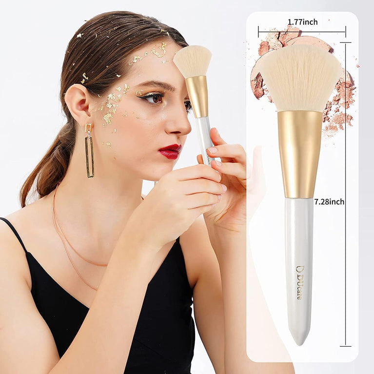 3-Piece Makeup Brush Set – White – Powder, Concealer and Blush Brushes, Vegan