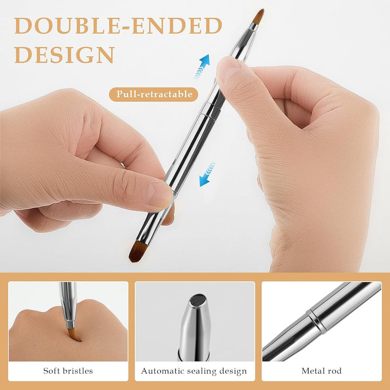 Gold Dual-End Retractable Lip Brush with Concealer Functionality - Compact Lipstick