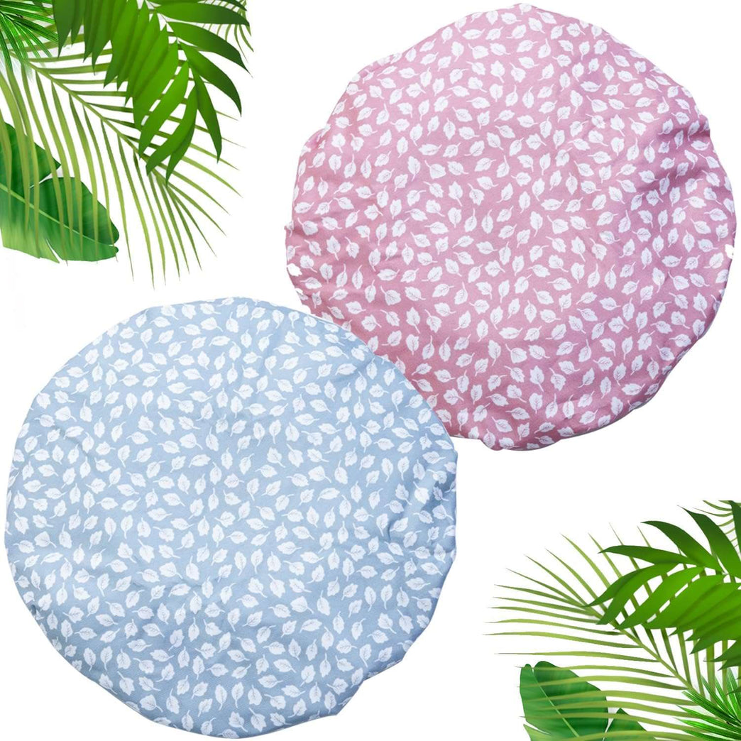 SARG Pack of 2 Double Layer Shower Caps for Women with Unique Feather Design- Reusable Shower Caps for Hair - Waterproof Plastic Caps - Perfect for Long, Short and Curly Hairs