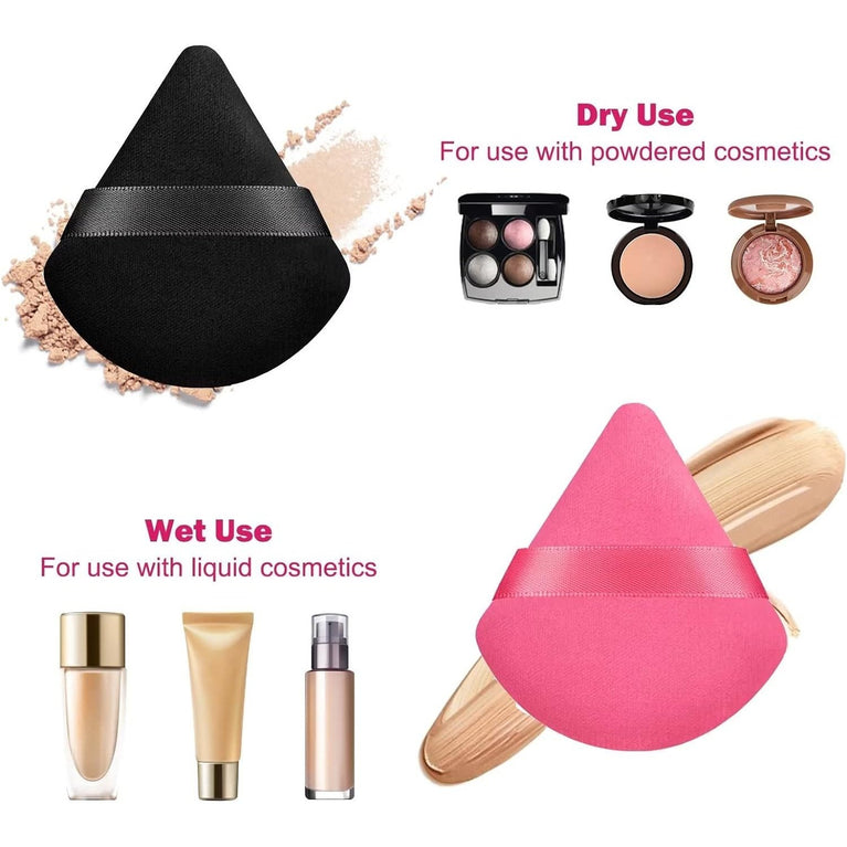 Makeup Powder Puffs, 4 Pack - Triangular, Washable Sponge with Strap for Wet or Dry Cosmetics