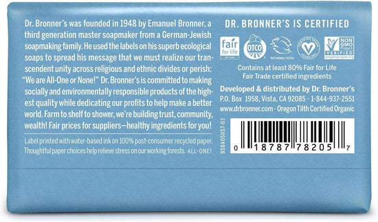 Dr Bronner's 3-in-1 Baby Unscented Pure-Castile Bar Soap, Made with Organic Oils with No Synthetic Fragrances, Used for Face, Body and Hair, Certified Fair Trade & Vegan Friendly, 140g Bar