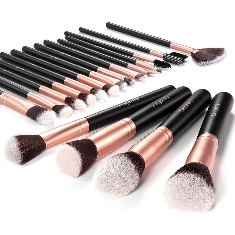 Rose Gold 18-Piece Makeup Brush Set with Premium Synthetic Fibers and Wooden Handles