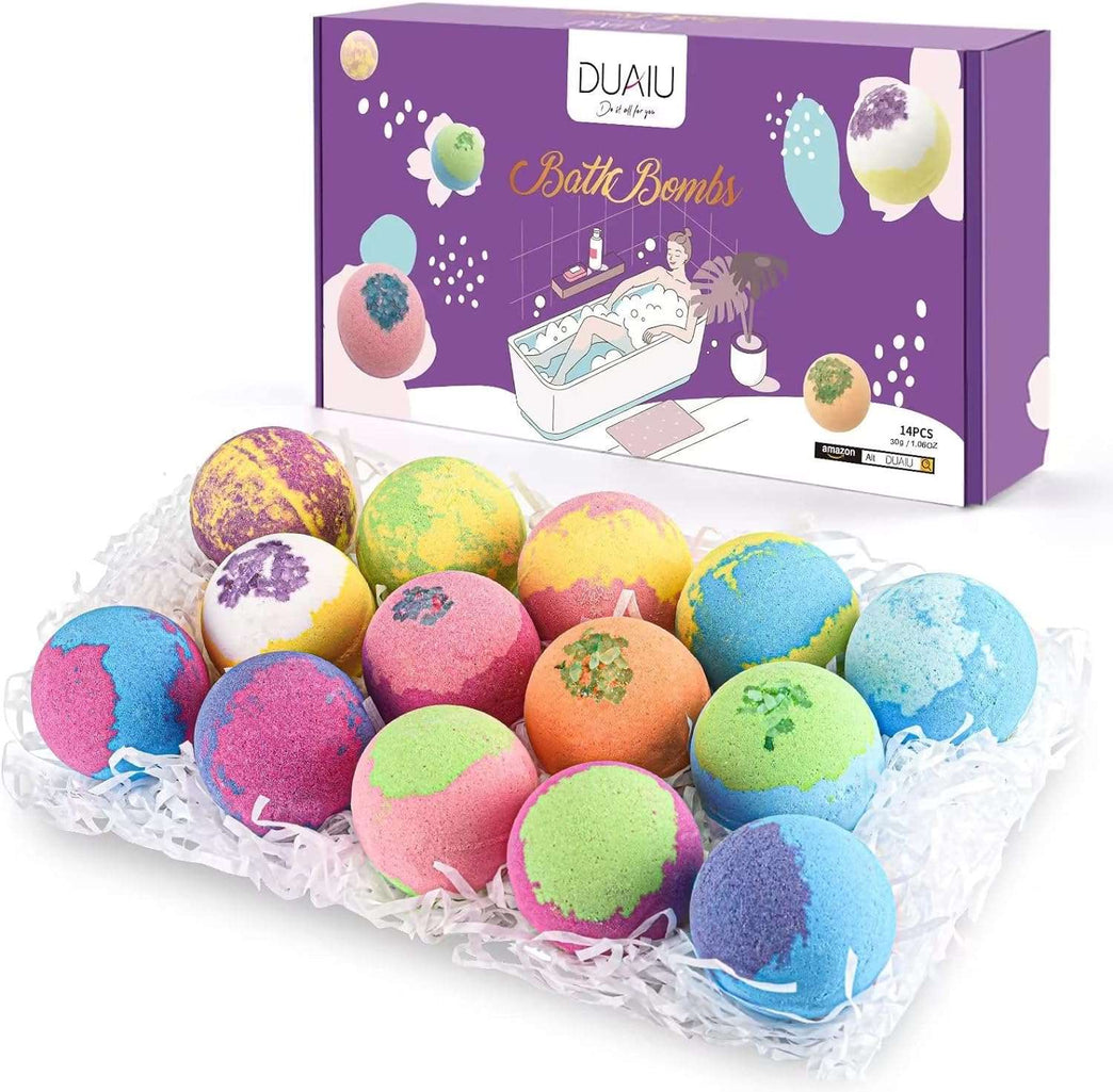 Bath Bombs Gift Set DUAIU 14Pcs Natural Bath Bomb Set Organic Bubble Bath Bombs with Essential Oil Gifts for Her Birthday Anniversary Valentines Mothers Day Gifts for Women Mom Girls