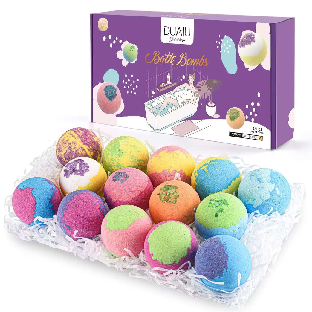 Bath Bombs Gift Set DUAIU 14Pcs Natural Bath Bomb Set Organic Bubble Bath Bombs with Essential Oil Gifts for Her Birthday Anniversary Valentines Mothers Day Gifts for Women Mom Girls