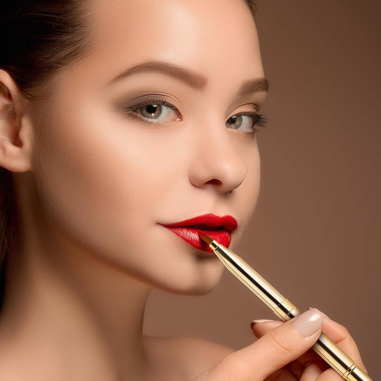 Gold Dual-End Retractable Lip Brush with Concealer Functionality - Compact Lipstick