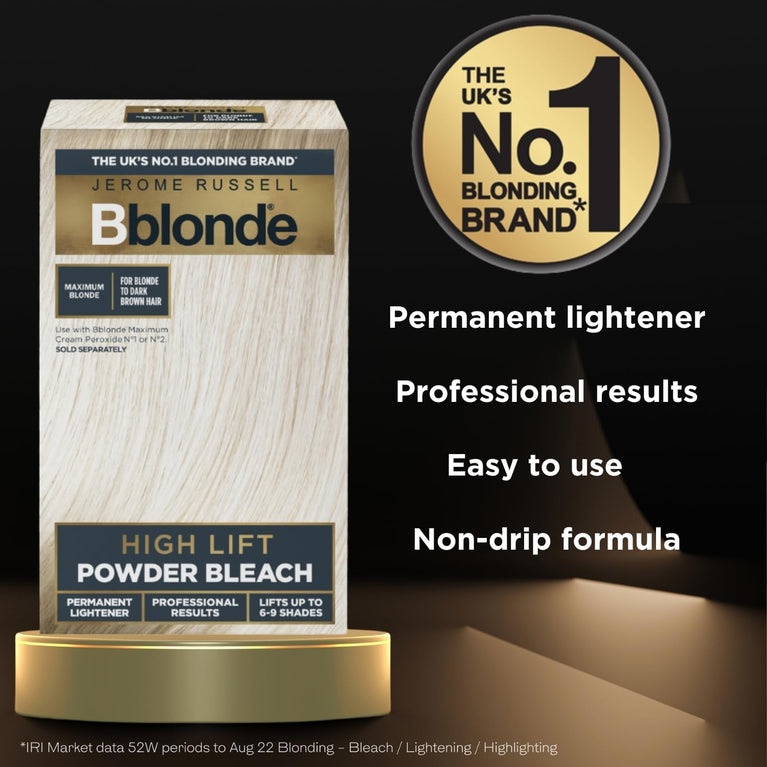 Jerome Russell Bblonde High Lift Bleach Powder - Hair Bleach for Blonde to Dark Brown Hair, with Mineral Oils for Hair Care - Lifts 6-9 Shades - Pack of 4 Sachets (4x 25g)
