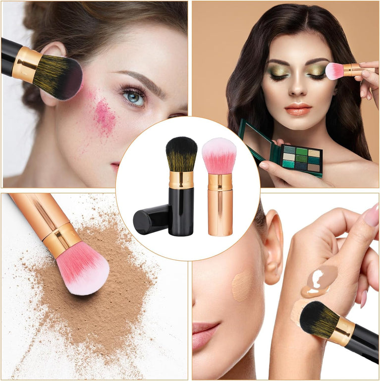 2 Pack Makeup Brush Duo with Retractable Design, Protective Covers, Fine Bristles for Flawless Bronzer