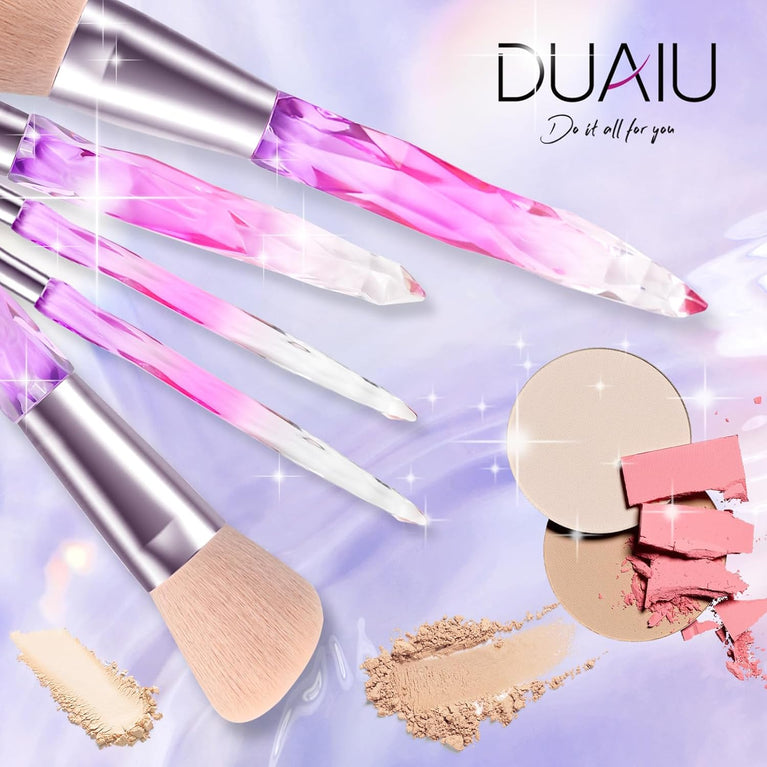 Crystal Gem Makeup Brushes Set with Starry Gift Box - 15pcs Professional Makeup Brush Collection in Blue