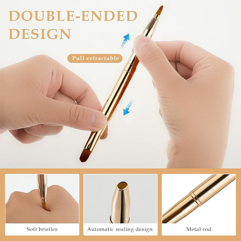 Gold Dual-End Retractable Lip Brush with Concealer Functionality - Compact Lipstick