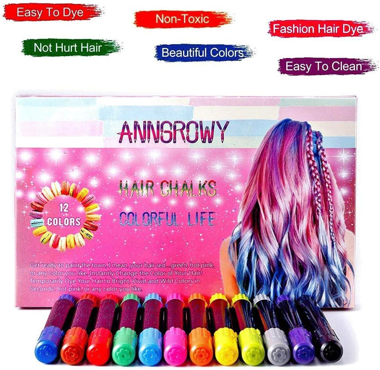 Colorful Hair Chalk Set for Kids and Adults - Temporary Hair Dye Kit with Washable Chalk Pens