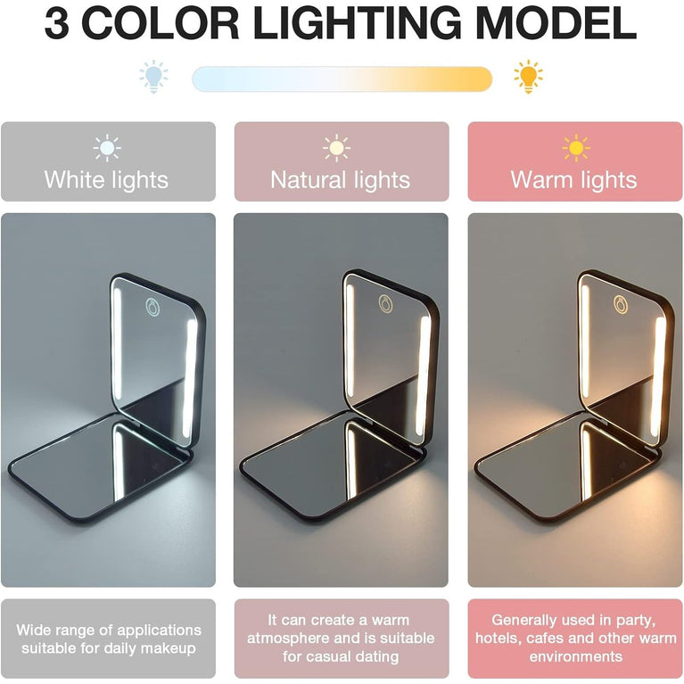 Travel Makeup Mirror with LED Light, 1X/3X Magnification, Compact and Portable Handheld Mirror