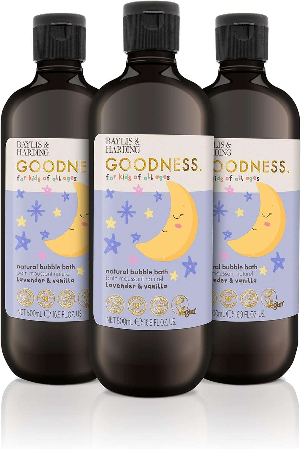 Baylis & Harding Goodness Kids Lavender & Vanilla Natural Bubble Bath, 500 ml (Pack of 3) - Vegan Friendly