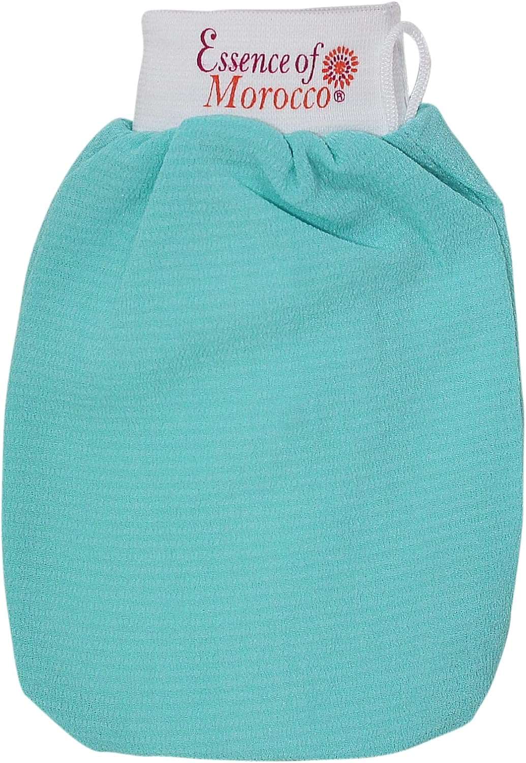 Moroccan Exfoliating Kessa Glove Blue Hammam Scrub Mitt Made in Morocco Premium Quality Helps Cleanse Skin, Remove Fake Tan and Ingrown Hair (Pack of 1)