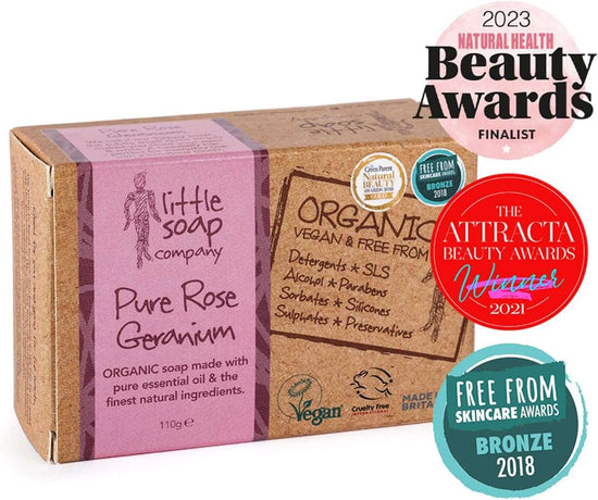 Little Soap Company Organic Soap Bar – Vegan, Cruelty Free, No SLS or Parabens, With Rose Geranium, Natural & Organic Body & Hand Soap (110g)