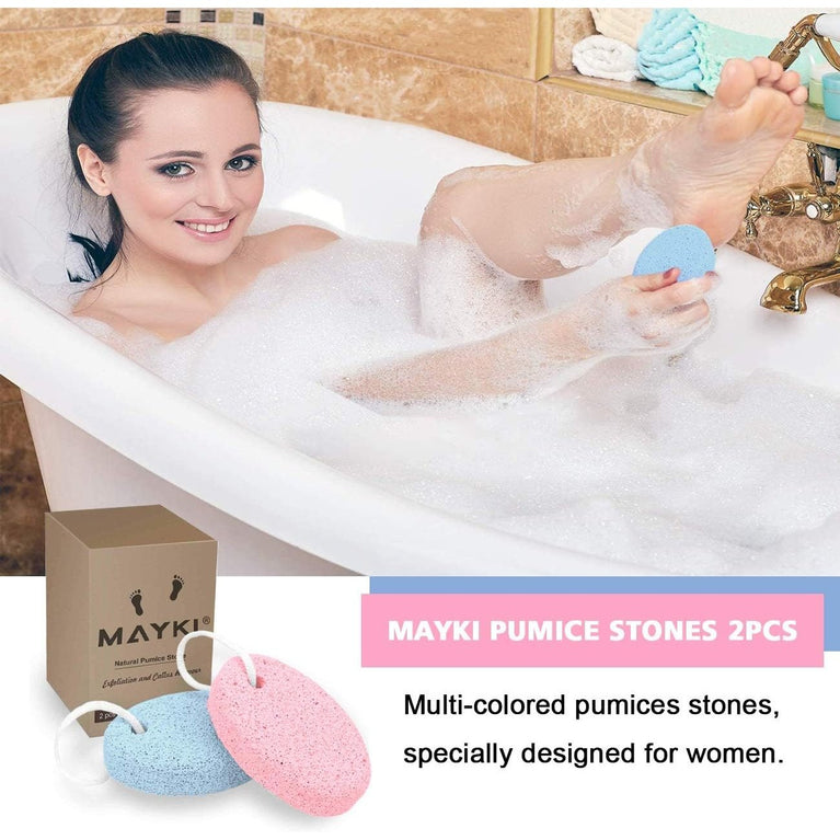 MAYKI Natural Lava Pumice Stone Duo for Feet, Hands & Body - Effective Callus Remover & Foot Scrubber, Perfect for Men & Women's Dead or Hard Skin Care