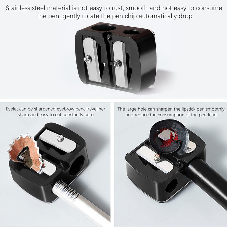Dual Hole Makeup Pencil Sharpener with Detachable Cover for Eyeliner, Lip Liner & Eyebrow Pencils - Compact, Portable & Durable Cosmetic Tool