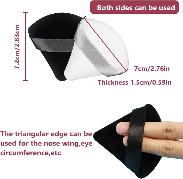 2-Pack Plush Triangle Makeup Sponges with Strap - Soft Reusable Cosmetic Puffs for Wet and Dry Use