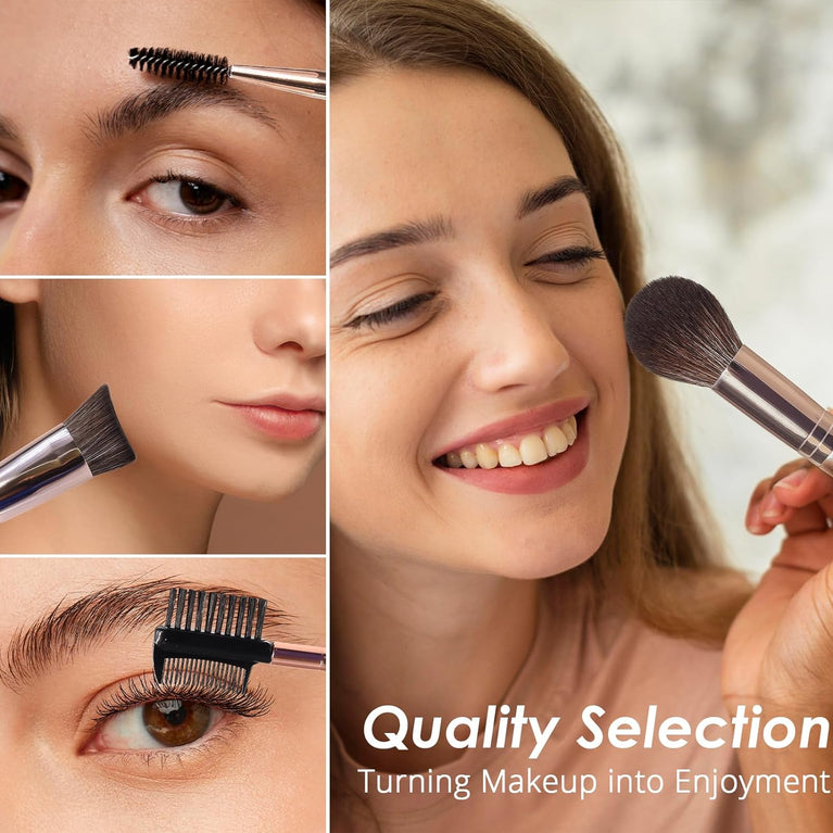 BEAKEY 12-Piece Makeup Brush Set with Blender Sponges - Black/Silver