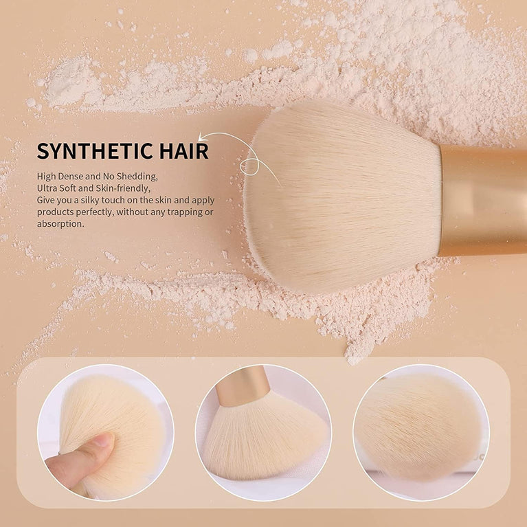 3-Piece Makeup Brush Set – White – Powder, Concealer and Blush Brushes, Vegan