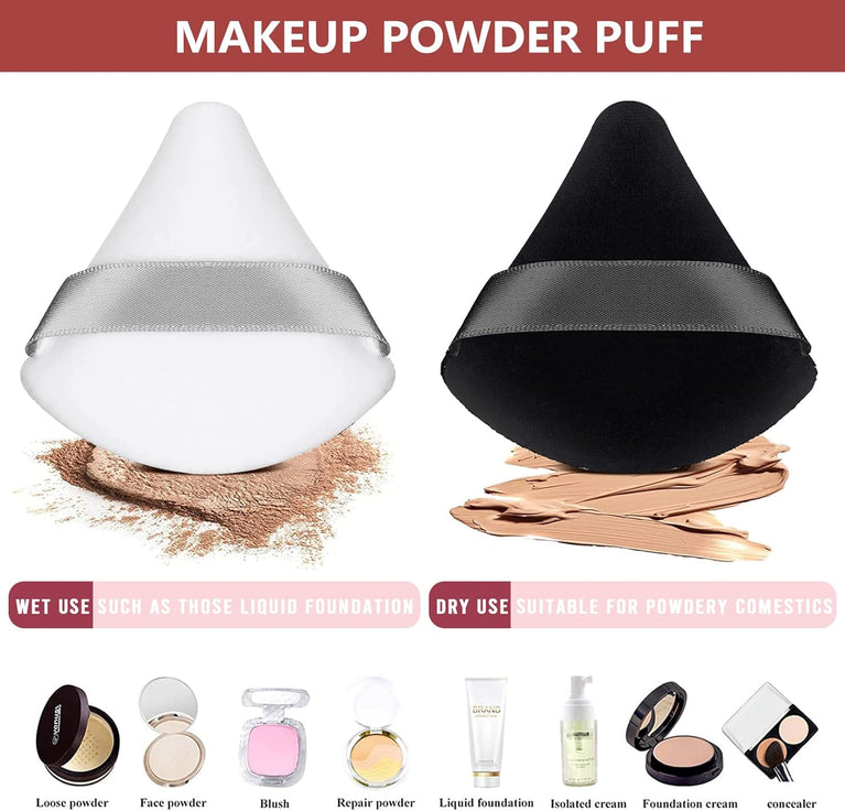 2-Pack Plush Triangle Makeup Sponges with Strap - Soft Reusable Cosmetic Puffs for Wet and Dry Use