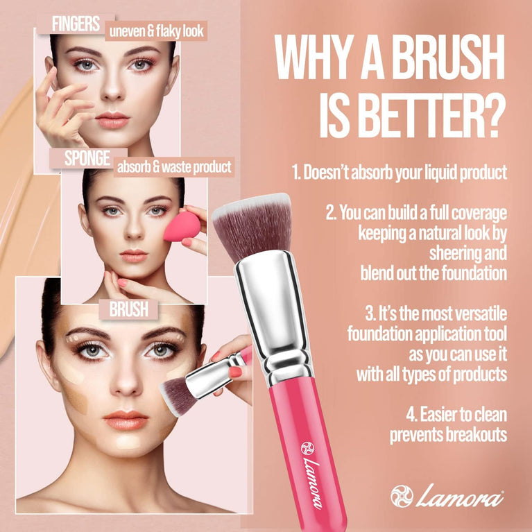 Superior Quality Kabuki Flat Top Makeup Brush - Ideal for Liquid, Cream & Powder Cosmetics