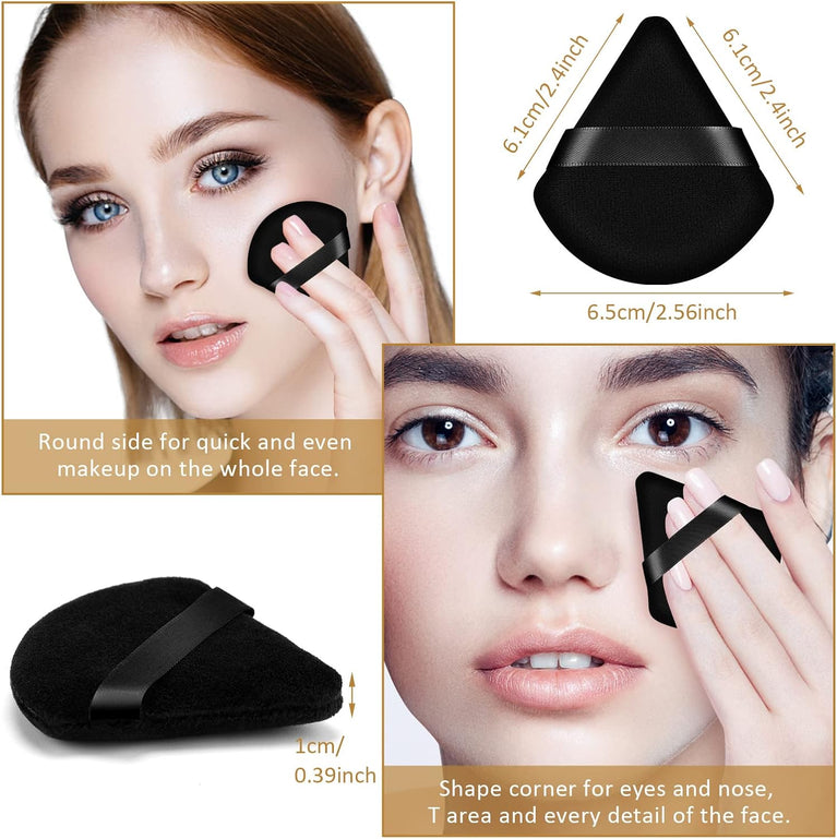 Versatile Velvet Powder Puffs Set of 2 - Reusable Triangle Makeup Sponges for Wet/Dry Use,