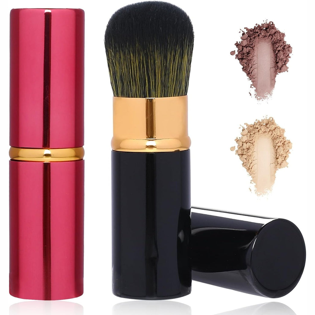 2 Pack Makeup Brush Duo with Retractable Design, Protective Covers, Fine Bristles for Flawless Bronzer