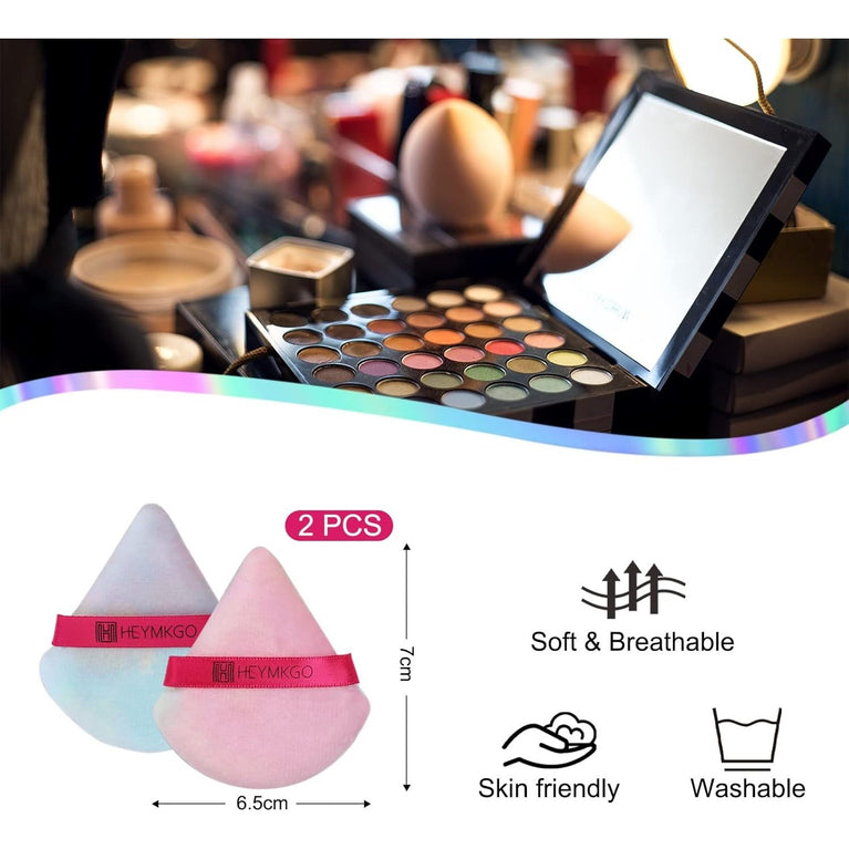 Makeup Powder Puffs, 4 Pack - Triangular, Washable Sponge with Strap for Wet or Dry Cosmetics