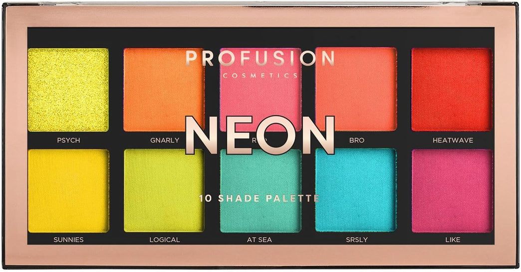 Vibrant Neon Spectrum 10 Shade Palette by Profusion Cosmetics, Multicolour
