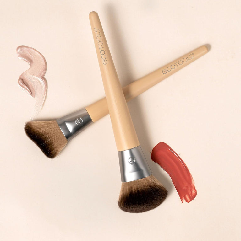 2x Radiant Blush & Highlight Brush Duo, Vegan & Cruelty-Free Synthetic Bristles for Skin Enhancement