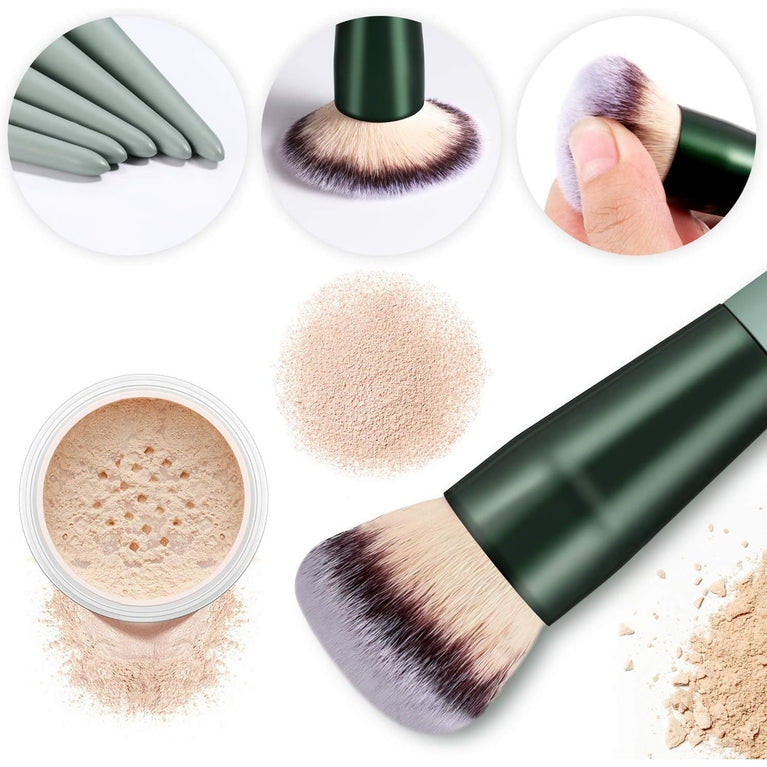 15-Piece Premium Green Makeup Brush Set with Stylish Conical Handles