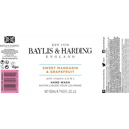 Baylis & Harding Sweet Mandarin and Grapefruit Hand Wash, 500 ml (Pack of 3) - Vegan Friendly