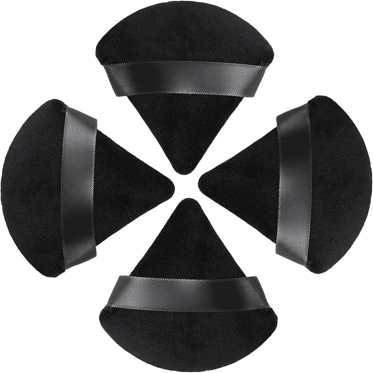 Makeup Powder Puffs, 4 Pack - Triangular, Washable Sponge with Strap for Wet or Dry Cosmetics
